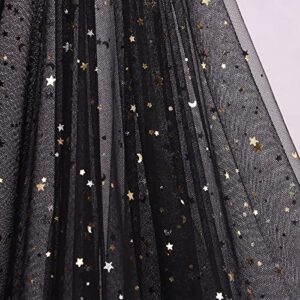 shayuan 54" x 8 yards black glitter tulle fabric rolls golden stars and moon sequin soft tulle ribbon for dress tutu skirt diy crafts sheer wedding backdrop stage decoration