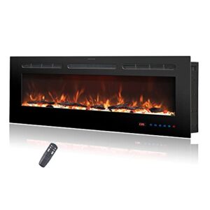 rodalflame 72 inches electric fireplace inserts, recessed and wall mounted fireplace heater for indoor use with remote control, 13 color flames with log &crystal, 9h timer, 750/1500w