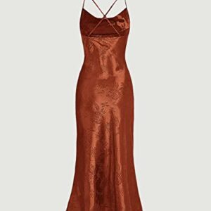 Floerns Women's Spaghetti Strap Cowl Neck Long Slip Satin Silk Midi Dress Rust Brown Floral XS