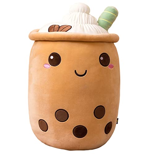 SEENEEY Cute Milk Tea Plush Pillow, Plush Toys, Food Shape Pillow Fruit Milk Tea Children's Birthday Gift (20cm=7.8 inch,Pearl Milk Tea)