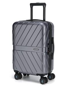 bagsmart carry on luggage 22x14x9 airline approved, 1oo% pc lightweight carry on hardside suitcase, 20 inch hard shell luggage with spinner wheels, waterproof rolling suitcase, silver gray