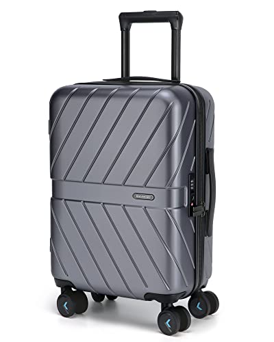 BAGSMART Carry On Luggage 22x14x9 Airline Approved, 1OO% PC Lightweight Carry On Hardside Suitcase, 20 Inch Hard Shell Luggage with Spinner Wheels, Waterproof Rolling Suitcase, Silver Gray