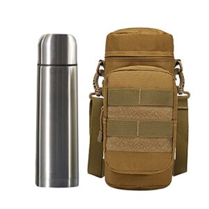 vacuum insulated bottle with cup and bag, 16.9oz stainless steel coffee thermos for hot and cold drinks, thermos flask for hiking, biking, camping, travel, car, home and office (khaki)