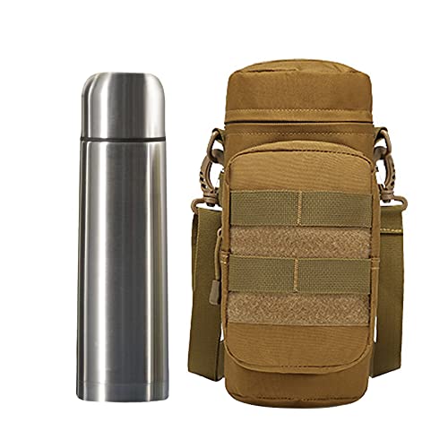 Vacuum Insulated Bottle with Cup and Bag, 16.9oz Stainless Steel Coffee Thermos for Hot and Cold Drinks, Thermos Flask for Hiking, Biking, Camping, Travel, Car, Home and Office (Khaki)