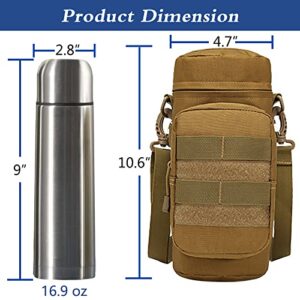 Vacuum Insulated Bottle with Cup and Bag, 16.9oz Stainless Steel Coffee Thermos for Hot and Cold Drinks, Thermos Flask for Hiking, Biking, Camping, Travel, Car, Home and Office (Khaki)