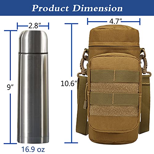 Vacuum Insulated Bottle with Cup and Bag, 16.9oz Stainless Steel Coffee Thermos for Hot and Cold Drinks, Thermos Flask for Hiking, Biking, Camping, Travel, Car, Home and Office (Khaki)