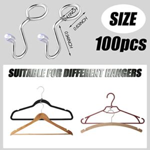 Clothes Hanger Connector Hooks Metal Hanger Extender Hooks Metal Outfit Hangers Extender Clips Silver Clothes Extender Hooks for Clothes Organizer Closet (100 Pcs)