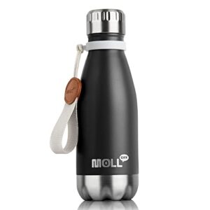 mollcity 9 oz water bottle-stainless steel water bottle for school insulated vacuum metal leak proof cola shape mini water bottle for boys girls(black)