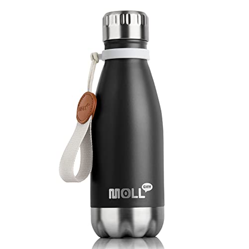 Mollcity 9 oz Water Bottle-Stainless Steel Water Bottle for School Insulated Vacuum Metal Leak Proof Cola Shape Mini Water Bottle for Boys Girls(Black)