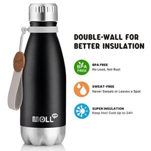 Mollcity 9 oz Water Bottle-Stainless Steel Water Bottle for School Insulated Vacuum Metal Leak Proof Cola Shape Mini Water Bottle for Boys Girls(Black)