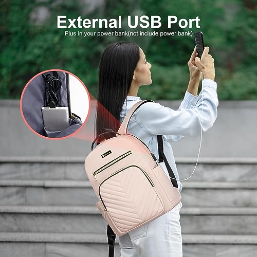 Bonioka Laptop Backpack for Women, Laptop Bag Travel Backpacks for Work Travel 15.6 Inch with USB Charing Port Luggage Strap Pink