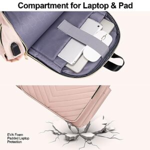 Bonioka Laptop Backpack for Women, Laptop Bag Travel Backpacks for Work Travel 15.6 Inch with USB Charing Port Luggage Strap Pink