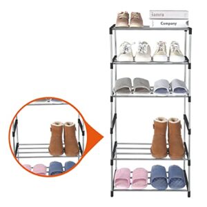 Fouews Small Shoe Rack, Narrow Stackable Shoe Shelf Organizer for Entryway, Doorway and Bedroom Closet (3-Tier, Black)