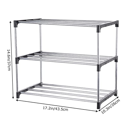 Fouews Small Shoe Rack, Narrow Stackable Shoe Shelf Organizer for Entryway, Doorway and Bedroom Closet (3-Tier, Black)