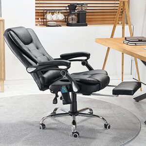 YODOLLA Ergonomic Reclining Office Chair, Heat & Massage High Back Desk Chair w/Retractable Footrest, Executive Swivel Leather Chair for Office, Home, Study, Black