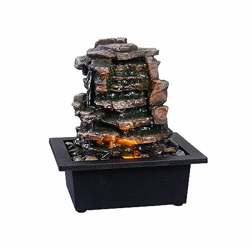 GOSSI Home Décor Waterfall Meditation Fountain Indoor Tabletop Many Natural River Rocks Decorated Office Home Table Fountion with LED Lights (22103)