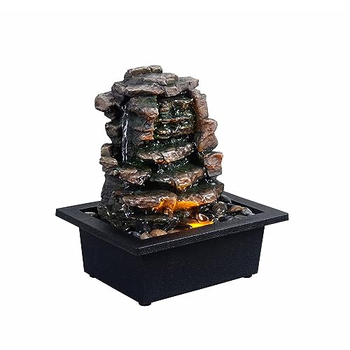 GOSSI Home Décor Waterfall Meditation Fountain Indoor Tabletop Many Natural River Rocks Decorated Office Home Table Fountion with LED Lights (22103)