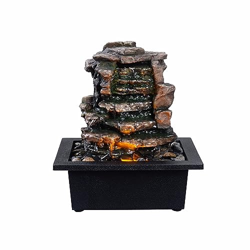 GOSSI Home Décor Waterfall Meditation Fountain Indoor Tabletop Many Natural River Rocks Decorated Office Home Table Fountion with LED Lights (22103)