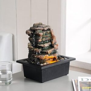 GOSSI Home Décor Waterfall Meditation Fountain Indoor Tabletop Many Natural River Rocks Decorated Office Home Table Fountion with LED Lights (22103)