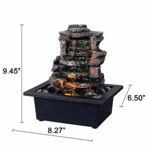 GOSSI Home Décor Waterfall Meditation Fountain Indoor Tabletop Many Natural River Rocks Decorated Office Home Table Fountion with LED Lights (22103)