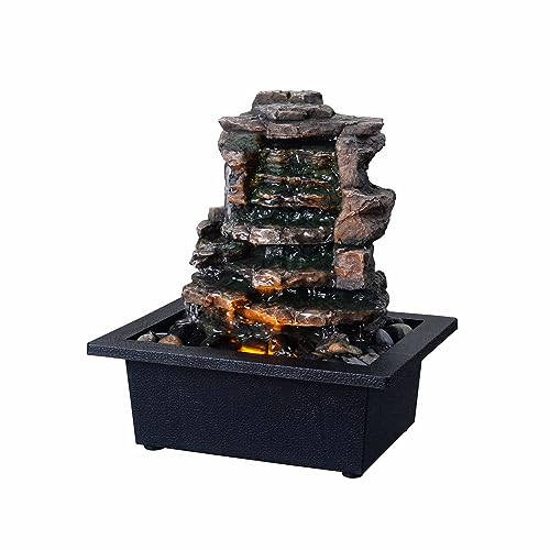 GOSSI Home Décor Waterfall Meditation Fountain Indoor Tabletop Many Natural River Rocks Decorated Office Home Table Fountion with LED Lights (22103)