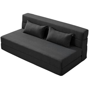 suyols folding sofa bed with pillows - convertible chair floor couch & sleeping mattress - foldable memory foam sleeper for living room/dorm/guest room/home office/apartment/upstairs loft, dark grey