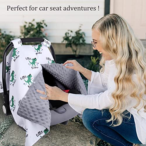 Winter Car Seat Covers for Babies Boys, Rquite Minky Infant Car Seat Canopy, Warm Baby Carrier Cover with Peekaboo Opening, Multiuse Nursing Cover, Little Brother