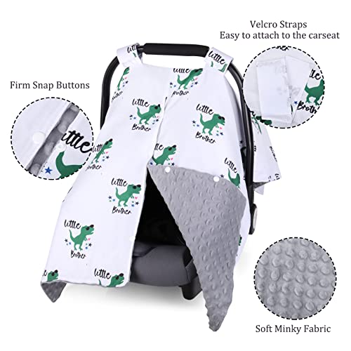 Winter Car Seat Covers for Babies Boys, Rquite Minky Infant Car Seat Canopy, Warm Baby Carrier Cover with Peekaboo Opening, Multiuse Nursing Cover, Little Brother