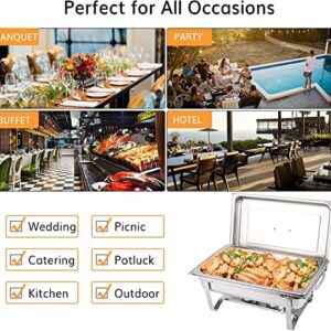 4 Packs Chafing Dish Buffet Set: 9 QT Stainless Steel Buffet Servers - 9 Quart Food Warmer with Fuel Holder & Water Pan - Complete Chafer Set for Parties Wedding Banquet Catering Event