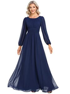 ever-pretty womens floor length long sleeve empire waist a-line maxi bridesmaid dress navy blue us14