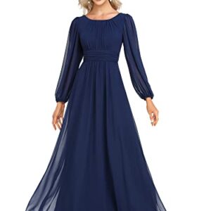 Ever-Pretty Womens Floor Length Long Sleeve Empire Waist A-Line Maxi Bridesmaid Dress Navy Blue US14