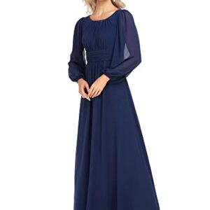 Ever-Pretty Womens Floor Length Long Sleeve Empire Waist A-Line Maxi Bridesmaid Dress Navy Blue US14