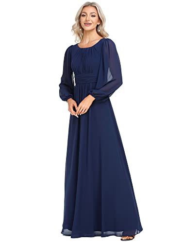 Ever-Pretty Womens Floor Length Long Sleeve Empire Waist A-Line Maxi Bridesmaid Dress Navy Blue US14