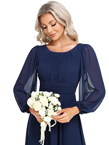 Ever-Pretty Womens Floor Length Long Sleeve Empire Waist A-Line Maxi Bridesmaid Dress Navy Blue US14