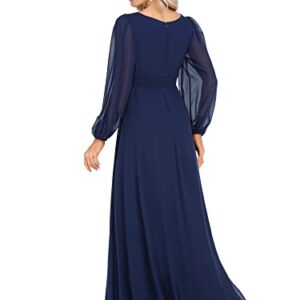 Ever-Pretty Womens Floor Length Long Sleeve Empire Waist A-Line Maxi Bridesmaid Dress Navy Blue US14