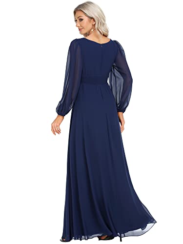 Ever-Pretty Womens Floor Length Long Sleeve Empire Waist A-Line Maxi Bridesmaid Dress Navy Blue US14