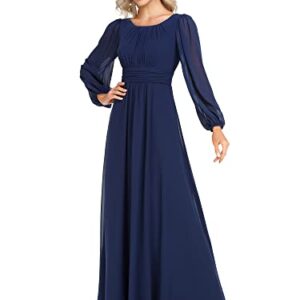 Ever-Pretty Womens Floor Length Long Sleeve Empire Waist A-Line Maxi Bridesmaid Dress Navy Blue US14