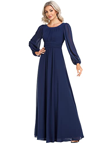 Ever-Pretty Womens Floor Length Long Sleeve Empire Waist A-Line Maxi Bridesmaid Dress Navy Blue US14