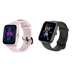 amazfit bip u pro smart watch for women, (pink) & bip 3 pro smart watch for android iphone, 4 satellite positioning systems, 1.69" color display, (black)