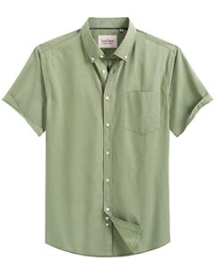 alimens & gentle men's short sleeve oxford shirt button down collar regular fit short sleeve casual shirts with pocket light green
