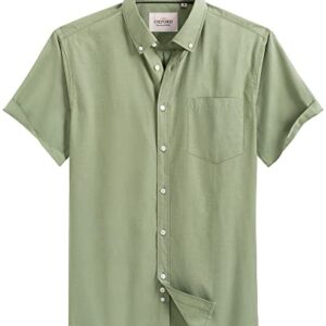 Alimens & Gentle Men's Short Sleeve Oxford Shirt Button Down Collar Regular Fit Short Sleeve Casual Shirts with Pocket Light Green