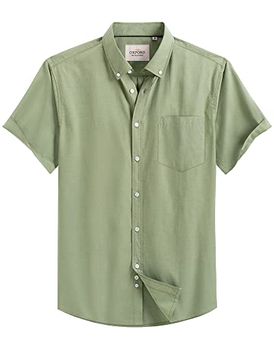 Alimens & Gentle Men's Short Sleeve Oxford Shirt Button Down Collar Regular Fit Short Sleeve Casual Shirts with Pocket Light Green