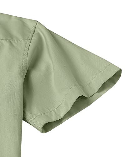 Alimens & Gentle Men's Short Sleeve Oxford Shirt Button Down Collar Regular Fit Short Sleeve Casual Shirts with Pocket Light Green