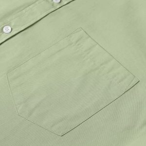 Alimens & Gentle Men's Short Sleeve Oxford Shirt Button Down Collar Regular Fit Short Sleeve Casual Shirts with Pocket Light Green