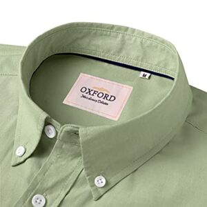 Alimens & Gentle Men's Short Sleeve Oxford Shirt Button Down Collar Regular Fit Short Sleeve Casual Shirts with Pocket Light Green