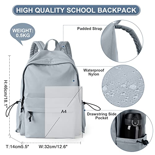 PAUBACK Blue School Backpack for Girls Water Resistant High School Book Bag Simple Backpack for Teens Boys Girls, Lightweight Simple Middle School Back Pack Daypack
