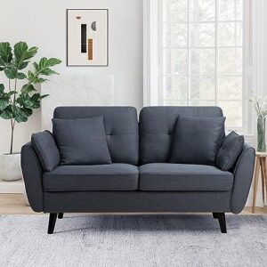 jamfly 63" modern loveseat sofa couch,mid century couches for living room, upholstered 2-seat love seats with pillow, comfortable small space sofa for bedroom, apartment