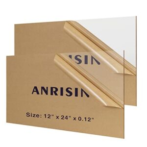 anrisin clear acrylic sheets 12” x 24” x 1/8", 2 pack 3mm cast plexiglass for diy display projects, cut to size