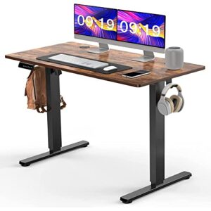 standing desk, 40 x 24 in electric height adjustable computer desk home office desks sit stand up desk computer table with memory controller/headphone hook, rustic brown
