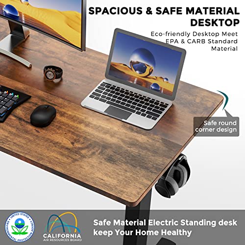 Standing Desk, 40 x 24 in Electric Height Adjustable Computer Desk Home Office Desks Sit Stand up Desk Computer Table with Memory Controller/Headphone Hook, Rustic Brown